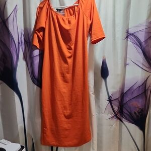 Ashley Stewart Vibrant Orange Long Sleeve Dress